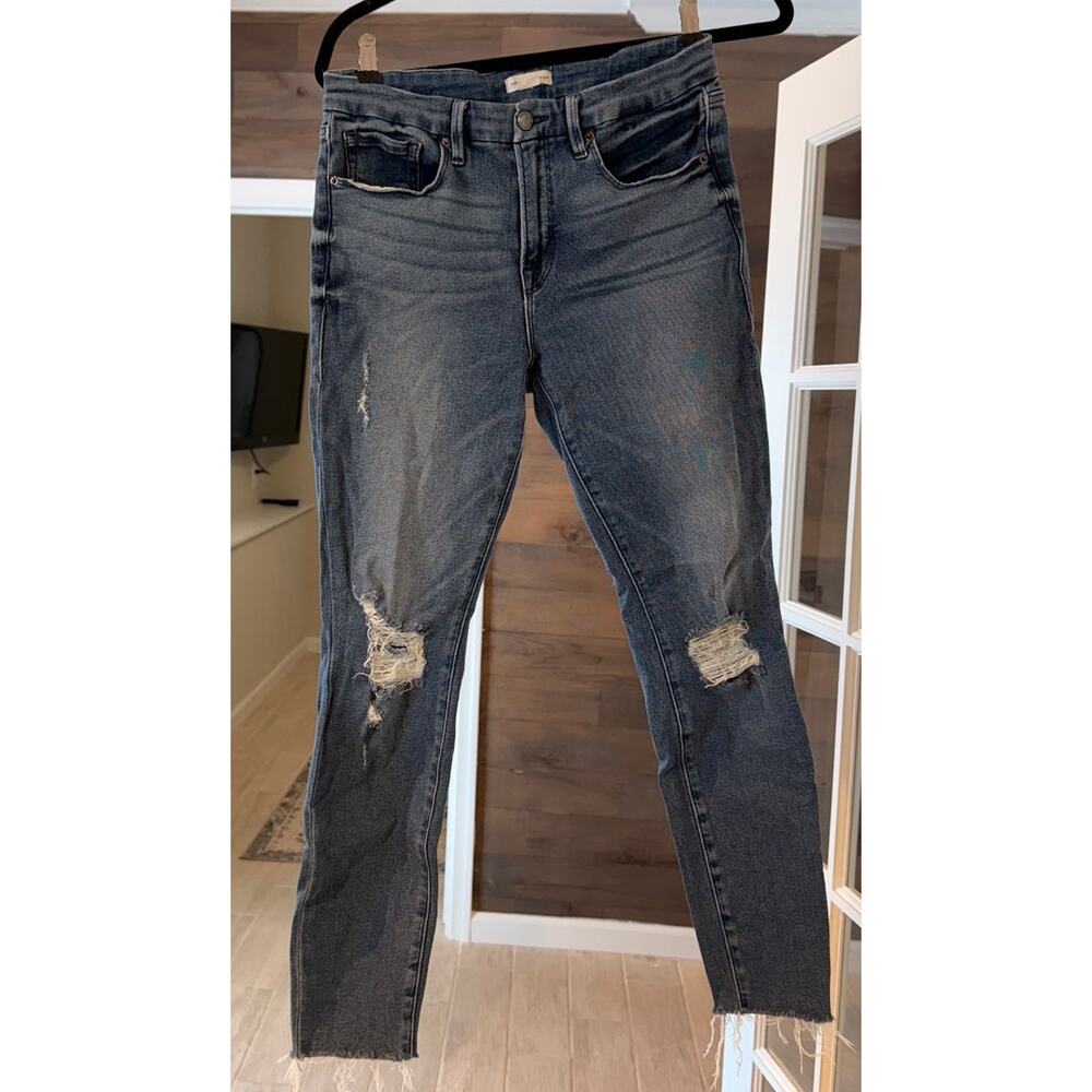 NWOT Good American Good Legs Cig Raw-Edge Distressed Jeans - 8